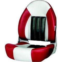Tempress Probax™ High Back Seat, Red/Gray/Carbon, Seating Technology, Back and Upper Body Support, ProBax® Seat, Posture Optimization, Comfort, Durable Materials, Marine-Grade Vinyl, Installation Convenience, USA Made, Aesthetics Enhancement.