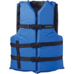 General Purpose Vest, Adult Oversize Blue, US TRANSPORT CA APPROVED, Type III Life Jacket/PFD, water enthusiast, adjustable belts, chest strap, flotation foam, open-sided styling, U.S. Coast Guard Approved, kayaking, boating, water sport, striking blue co
