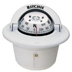 Explorer Flush Mt. Compass, White, powerboat enthusiasts, direct reading dial, navigational errors, Ritchie Navigation, marine navigation, 5-year warranty, elegance, nighttime voyages, maritime journeys