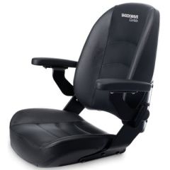 Shockwave SW04920HD Commander Heavy Duty Sport/Fishing Seat, Black, marine seat, lightweight, robust, comfort, performance, folding armrests, storage pocket, S5 Sentinel, suspension module, machined aluminum, fiberglass, military-grade fabric, Shockwave P