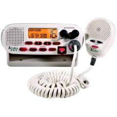 Cobra Marine Class-D DSC VHF Radio, Flush Mount White, communication device, marine adventures, boating enthusiast, Dual Watch, Scan, Dot Matrix Display, adjustable backlighting, function keys, mic, Class-D Digital Selective Calling, submersible design, n