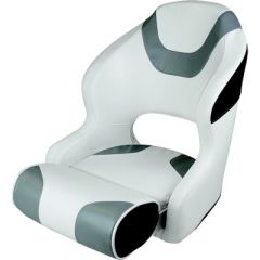 Wise Baja Series Bucket Seat, Bolster, Brite White, Grey, Black, marine grade, compression foam, UV treated, mounting plate, 5-year warranty, 3-year warranty, 23" H, 19" W, 27" D, flip-up bolster, Brite White Grey Black.