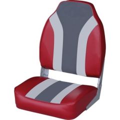 Wise Classic High Back Fishing Boat Seat, Pinch Hinge, Red/Grey/Charcoal, Comfortable, Durable
