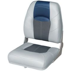 Blast Off Tour Series Boat Seat, Grey/Charcoal/Navy, fishing enthusiasts, bass, crappie, walleye, fish-n-ski, marine grade frames, compression foam padding, UV treated vinyl, no-pinch hinges, 6-year warranty, high back design, pedestal mounting.