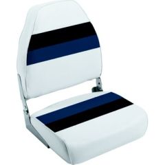 Wise 8WD5901008 Deluxe Pontoon Furniture, High Back Fold Down Seat, White/Navy/Blue, Pontoon Boat Seat, Marine-Grade Vinyl