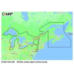 C-Map MNAY201MS Reveal Chart, Great Lakes, Nova Scotia, navigation tool, boating adventures, Shaded Relief, marina port plans, hi-res bathymetry, aerial photography, Genesis Layer, satellite overlay, custom depth shading, subscription-free updates, tides 