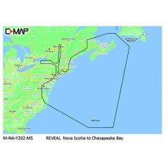 C-Map MNAY202MS Reveal Chart, Nova Scotia, Chesapeake Bay, navigation tool, boating adventures, Shaded Relief, vector charts, high-resolution bathymetry, aerial photography, Genesis Layer, satellite overlay, depth shading, subscription-free updates, tides