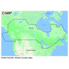 C-Map MNAY216MS Reveal Chart, Canada Lakes, boating adventures, innovative technology, vector charts, high-resolution bathymetry, aerial photography, Genesis Layer, free updates, easy routing, subscription-free, compatibility information.