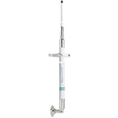 Shakespeare 5018 Galaxy VHF Antenna, long-distance communications, sophisticated design, exceptional performance, phased 1/2 wave elements, collinear array, maximum signal strength, choking sleeve, clean transmission, 9dB gain, rugged durability, brass an