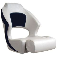 Springfield Deluxe Sport Flip Up Seat, White/Navy, boating adventures, marine grade vinyl, flip-up bolster, Springfield Marine, high-speed maneuvers, sleek design, navy color, boat interiors, comfortable fit, boating experience, functionality.