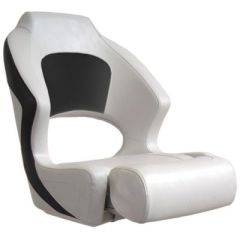 Springfield Deluxe Sport Flip Up Seat, White/Charcoal, boating adventures, marine grade vinyl, flip-up bolster, Springfield Marine, White/Charcoal color combination, boating experience, superior craftsmanship, innovative features, stylish design