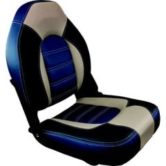 Springfield 1061069B Skipper Premium High Back Fold Down Seat, Blue/Gray, boat seat, UV protection, marine-grade vinyl, durable, weather-resistant, comfortable, stylish, secure, versatile, convenient, high back, fold-down, structural support, T-nuts, moun