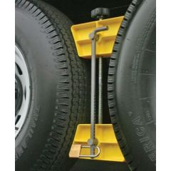Wheel Stop w/Lock, trailer accessories, tandem tires, locking feature, padlock, Camco RV, durable, versatile, tire spacings, safety, convenience