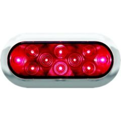 Anderson LED Oval Stop Turn & Tail Light, Red Chrome Bezel, 10-diode LED design, DOT requirements, hard-wired installation, 9-16 volts, surface mounting, decorative snap-on bezel, chrome finish, red lens, 7" length, 3-1/4" height, automotive lighting, And