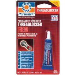Permatex PTX26200 Red Permanent Strength Threadlocker, 6 ml, fastening solution, air tools, cylinder block bolts, ring gear bolts, transmission shaft bolts, shock absorber bolts, frame bolts, extreme conditions, corrosion protection, temperature range, Pe