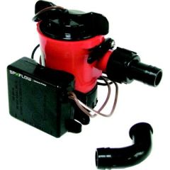 Johnson Pump Ultima Combo Package, Bilge Pump, Ultima Switch, Dura-Port discharge ports, check valve, 3 Amps, 1250 gallons per hour, 1-1/8" I.D. hose, 12V voltage, Made in the USA, Johnson red color, marine electrical systems, boat pumping, automatic oper