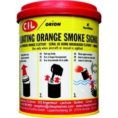 Orange Floating Smoke Signal, emergency signaling, safety product, outdoor adventurer, rescue signal, Orion safety products, environmental safe, expeditions, distress signal, emergency situation
