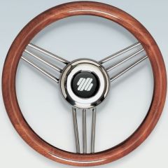 Mahogany Non-Magnetic Stainless Steel Steering Wheel, Urethane Coated Teak Grip, Stainless Steel Spokes, 3/4" Tapered Shaft, 13.8-inch Diameter, Uflex Manufacturing