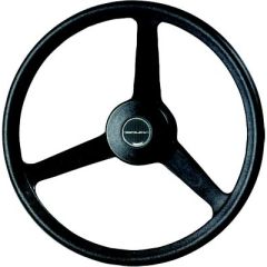 Black 3-Spoke Steering Wheel, vehicle enthusiast, fiberglass reinforced nylon, precision, durability, sleek design, sophistication, comfortable grip, precise control, sturdy spokes, reliable grip, Uflex, automotive industry, versatile choice, lightweight,