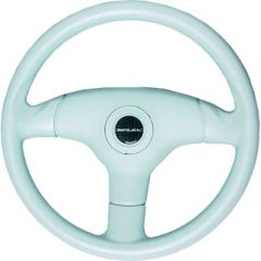 Uflex V60W Antigua Steering Wheel, White, boat enthusiast, fiberglass reinforced nylon, ergonomic design, marine environment, PVC grip, 3/4" tapered shaft, multi-positioning hub, Uflex manufacturer, 13.8" diameter, white color, boat aesthetics, superior c