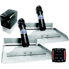 Bennett 2412OBI Classic Hydraulic Trim Tab Kit, OBI9000H Integrated Helm Control, stainless steel trim tabs, hydraulic actuators, hydraulic power unit, wiring, tubing, hardware, OBI9000H control switch, Bennett trim tabs, 24" x 12", boats, performance, ef