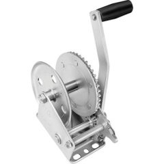 Fulton 142305 Single Speed, 1,800 lb Max Load Trailer Winch, high-carbon steel gears, clear zinc finish, gear ratio 5.1:1, maximum load capacity 1800 lbs, two-way ratchet positions, rope or strap compatibility, Fulton/Wesbar (Cequent) manufacturer.