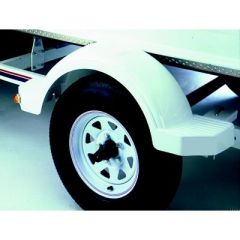 Fulton Plastic Trailer Fender, high-density polyethylene construction, molded-in color, extreme temperatures, built-in skirt, 3-year limited warranty, wheel size 14", white color, USA made, top-notch quality, craftsmanship, protection, durability, style, 