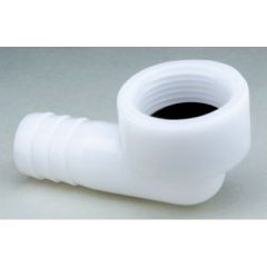 Attwood 38903 90° Connector, Acetal Construction, 3/4" ID Hose, A-series Aerators, Tsunami Outlets, 500-800 GPH Pumps, 3/4"-14 Threads, 1-1/8" to 1-1/4" Diameter