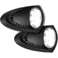 Attwood 6523BK7 Black LED Docking Lights, sleek black powder coat finish, cool-to-the-touch white LED light, low-profile design, 10-year warranty, easy surface mounting, durable construction, enhanced visibility, elegant design.