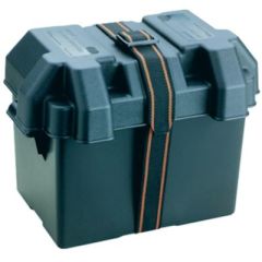 Attwood Standard Non-Vented Battery Box, Group 24/24M, Black, durable polypropylene, acid resistance, hold-down straps, drop tested, extreme temperatures, mounting hardware, Attwood Marine, Series 24/24M/24F batteries, battery storage, reliable protection