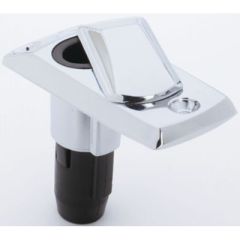 Rectangular 2-Pin Chrome Zamak Base, Packaged, Attwood Marine, 12-degree angled pole, die-cast ZAMAK, swivel cover, 12 VDC power supply, locking-collar series, boat lighting, marine conditions, durable construction, easy installation, reliable functionali
