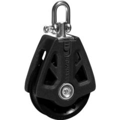 Lewmar 60MM Synchro Block, Single Black, Sailing Gear, High-Density Bearings, Stainless Steel Straps, Glass-Fiber Cheeks, Sleek Design, Working Load Limit, Optimum Efficiency, Secure Usage, Patented Shackle Post Lock