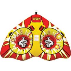 Airhead Turbo Blast 2, Inflatable Double Rider Towable, Water Sports, Thrill-seeking, Adrenaline-pumping, Neoprene Knuckle Guards, Nylon Covered Handles, PVC Bladder, Boston Valve, Double Stitched Nylon Cover, Internal Tow Harness, Self-draining Floor Ven