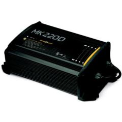 Battery Charger, MK220D 2-Bank 10A, marine charging, microprocessor-based design, multi-stage charging, waterproof construction, safety features, FCC compliant, UL listed, Minn Kota, boat owner, boating adventures