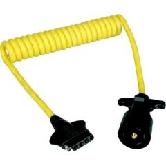 Round 7 To 5 Flat Connector, COILED ADAPTER, marine yellow color, 7-Way connector, 5-way connector, OE style, 4-way flat connector, 5-way flat connector, Fulton/wesbar (cequent), 4' cable length, towing equipment, seamless towing, reliable connection