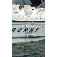 4 Step Gunwale Ladder, boat owners, stainless steel tubing, marine conditions, rubber crutch tips, stable grip, telescoping steps, foldable hooks, compact storage, workload capacity, seasoned boater, novice, Windline, marine accessories, deployed length, 