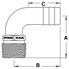 Groco PTHC Bronze Standard Flow 90° Pipe-To-Hose Adapter, NPT Thread, 3/4INNPT-90 X 3/4INHOSE, Groco, plumbing system, high-quality bronze construction, NPT thread, reliable connections, precision engineering, durable, versatile, professional plumber, DIY
