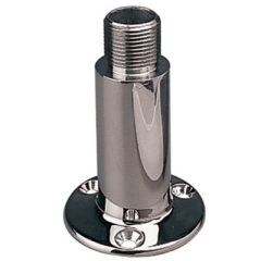 Fixed Antenna Base, Stainless Antenna Mount, investment cast 316 stainless steel, antenna bracket, cable grommet, silicone sealant, watertight seal, TV antennas, Loran antennas, GPS antennas, VHF antennas, radar arches, 1"-14 threads, ¼" FH fasteners, Sea