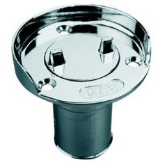 Chrome Zinc Gas Fill, Splash Guard, Boating, Hose Deck Fill, Keyless Operation, USCG Regulations, Sea-dog Line, Flange Size, Safety Standards, Marine Industry, Professional Finish, Boating Adventures, Must-have Accessory.