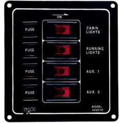 4 Switch Illuminated Switch Panel, Vertical, Aluminum Rocker Switch Panel, Electrical Control, Illuminated SPST Switches, Fuse Holders, Customizable Decals, Easy Installation, Sea-dog Line, High Quality, Reliable Performance