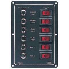 SeaDog 422800 Aluminum Circuit Breaker Panel, Anodized Aluminum, Illuminated Rocker Switches, Thermal Circuit Breakers, Customizable Decals, Easy Installation, Compact Design, Electrical System Upgrade