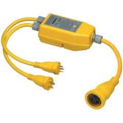 Hubbell YQ230 Yellow Intelligent "Y" Adapter, 50A 125V/250V Female to 30A 125V Male Adapter