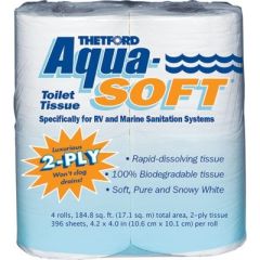 Aqua Soft 2-Ply Toilet Tissue, Marine Toilet Paper, RV Toilet Paper, biodegradable sheets, 100% recycled paper, Thetford, marine and RV adventures, gentle touch, snowy white tissue, rapid-dissolving, hassle-free experience, bowl clearance, luxurious softn