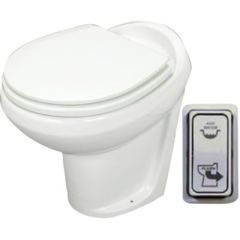 Thetford 38485 Tecma Easy Fit Eco Low Profile Toilet, White 12V, electric flush, ceramic bowl, eco-friendly, silent flush, compact design, high output, low water consumption, easy installation, Fresh Water Kit, A-Height, B-Height, C, D-Height, E-Width, F-