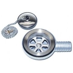 Scandvik 10306 Sink Drain, Stopper, 2-1/16" Drain Hole, 1" Hose Barb Outlet, Low Profile Design, Convenient Stopper, Chain, Under-Sink Storage Space, High-Quality Materials, Corrosion-Resistant, Easy Installation, Reliable Performance.