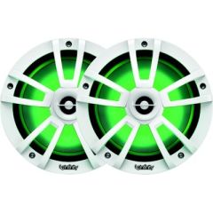 Infinity Coaxial Marine Speakers, Gloss White, Marine Speakers, RGB lighting, UV resistant, Polypropylene cone, Balanced dome tweeter, Powerful sound, Installation, Power rating, Integrated grille, Upgrade, Seaworthy, Top-of-the-line, Durability, Style.