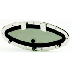 Classic Series Stainless Steel Elliptical Portlight, boat portlight, stainless steel portlight, marine hardware, Bomar, boat accessory, marine ventilation, natural light, durable portlight, elegant finishing ring, smoked acrylic panel, adjustable quick do