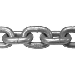 ISO High Test Chain G43, heavy-duty chain, high tensile strength, carbon steel, windlass applications, proof tested, hot dip galvanized finish, Martyr anodes, corrosion resistance, working load limit, 5400 lbs, half drum size, 3/8" x 200', reliability, du