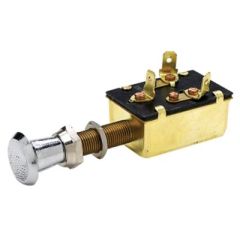 Seachoice 3 Position Push Pull Switch, Off/On#1, On Both #2, Spade Connections, Chrome Plated Brass, Stainless Steel Springs, 25A @ 6V DC, 15A @ 12V DC
