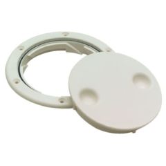 Seachoice Polypropylene Twist 'N' Lock Deck Plate, watertight seal, durable, reliable, easy-to-clean, Arctic White color, user-friendly design, top-notch quality, boat owner, boating experience, invest, reliability.